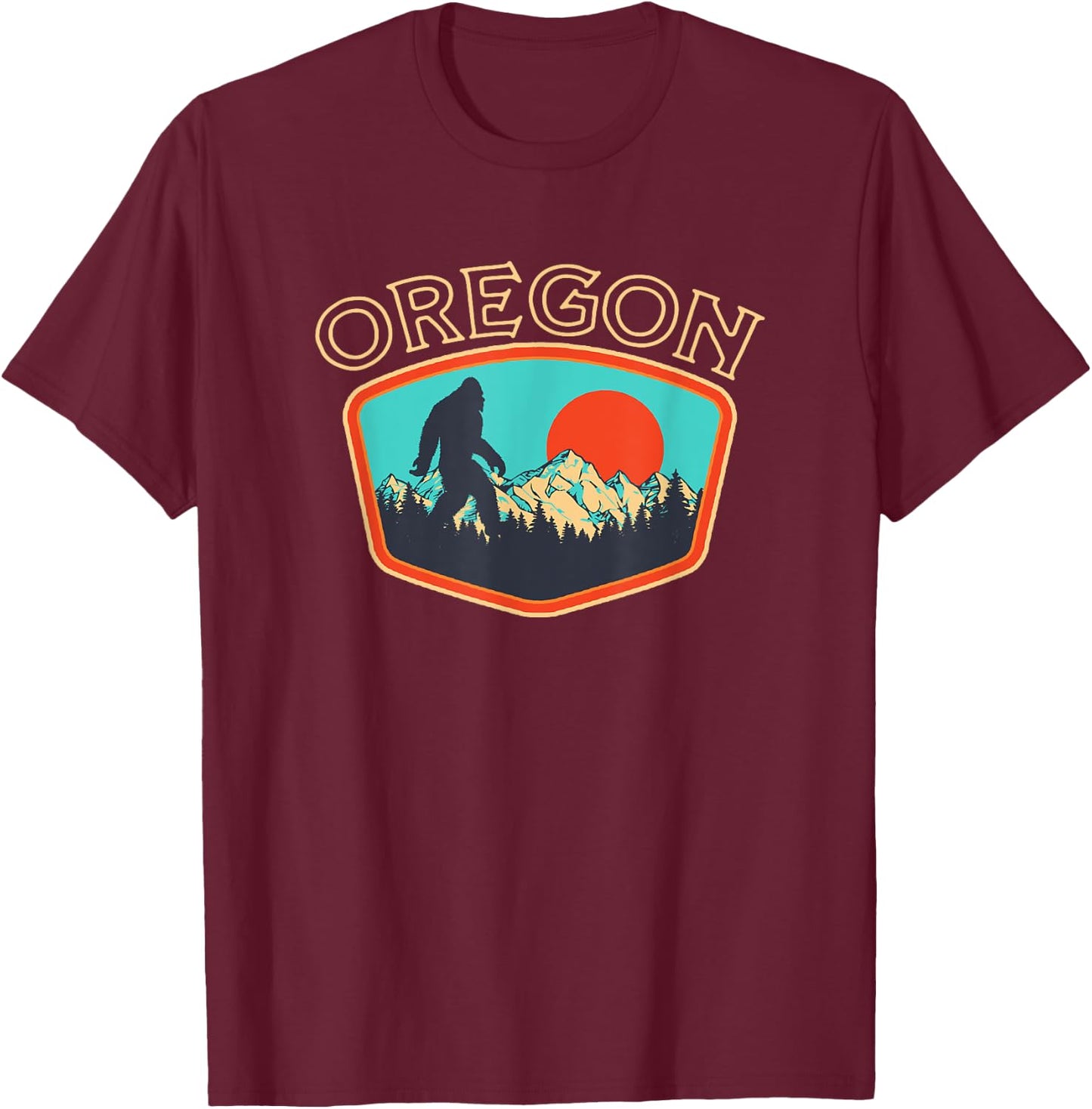 Oregon Bigfoot Vintage Outdoor Badge Retro Style Graphic T-Shirt - T-Shirt | Maroon