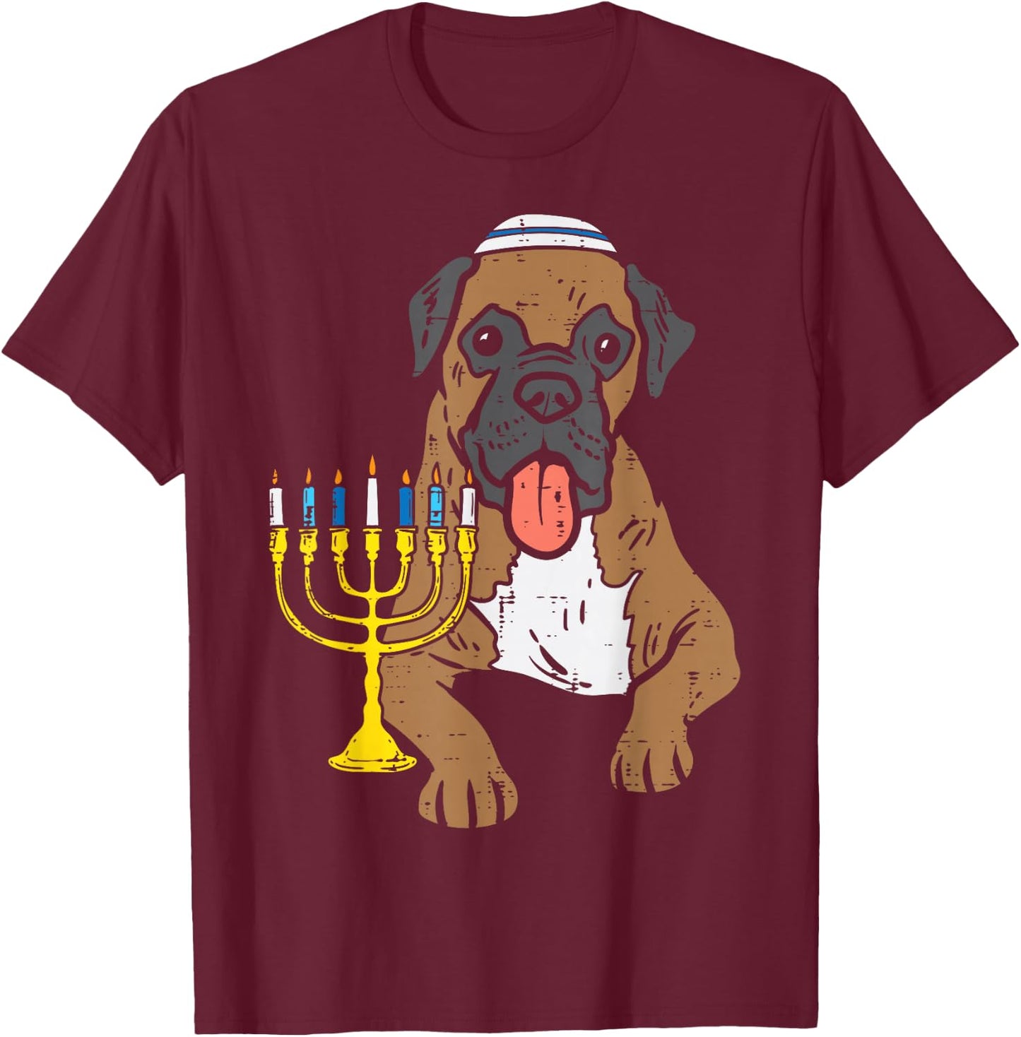 Jewish Boxer Dog Menorah Hanukkah Pajamas Chanukah PJs T-Shirt - T-Shirt | Maroon