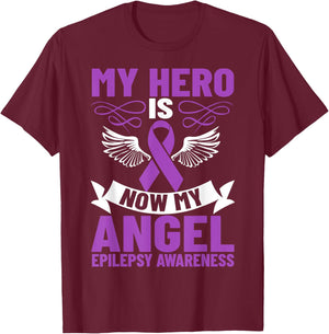 Epilepsy Ribbon My Hero is Now My Angel Epilepsy Awareness T-Shirt - T-Shirt | Maroon
