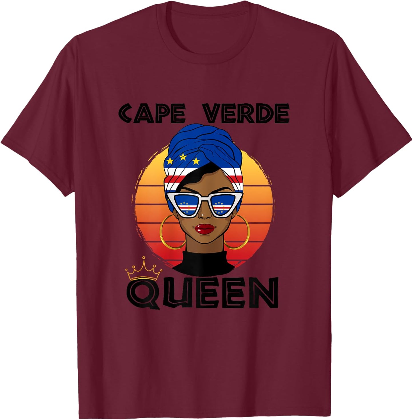 Cabo Verdian Queen African Queen Cabo Verde Flag Cabo Verde , white, Female X-Small T-Shirt - T-Shirt | Maroon