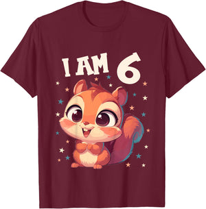 Kids 6 Years old 6 birthday Squirrels Boy Girl Squirrel T-Shirt - T-Shirt | Maroon