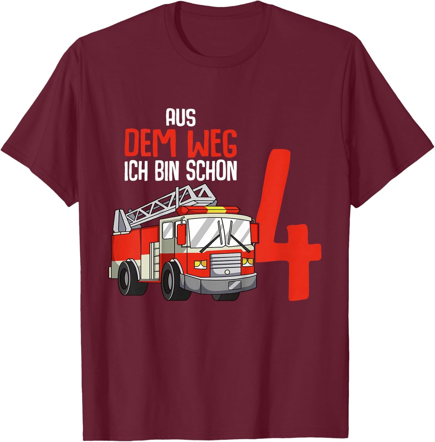 4. Geburtstag Feuerwehr 4 Jahre Kinder Junge T-Shirt - T-Shirt | Maroon