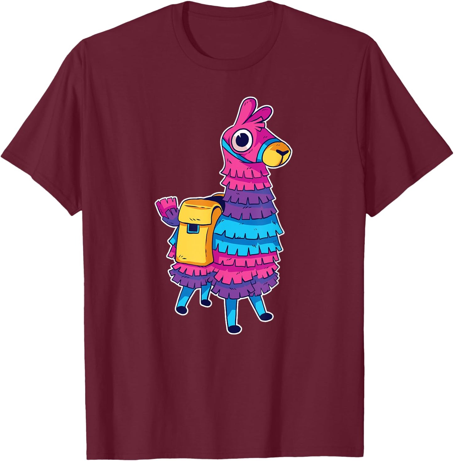 Funny Loot Llama Pinata With Yellow Saddlebag Artwork T-Shirt - T-Shirt | Maroon