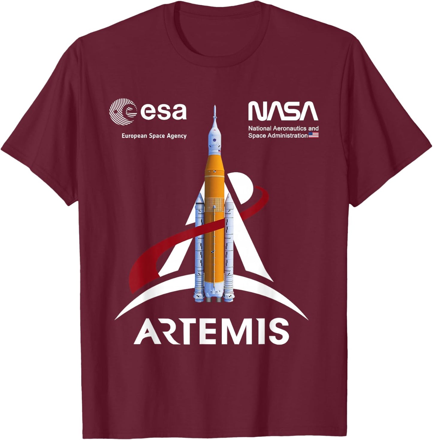 NASA Artemis SLS Mission ESA und Worm Logo T-Shirt - T-Shirt | Maroon