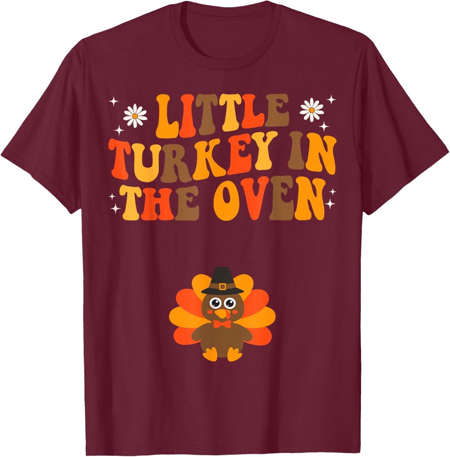 Thanksgiving Pregnancy Announcement Turkey Baby Reveal T-Shirt - T-Shirt | Maroon