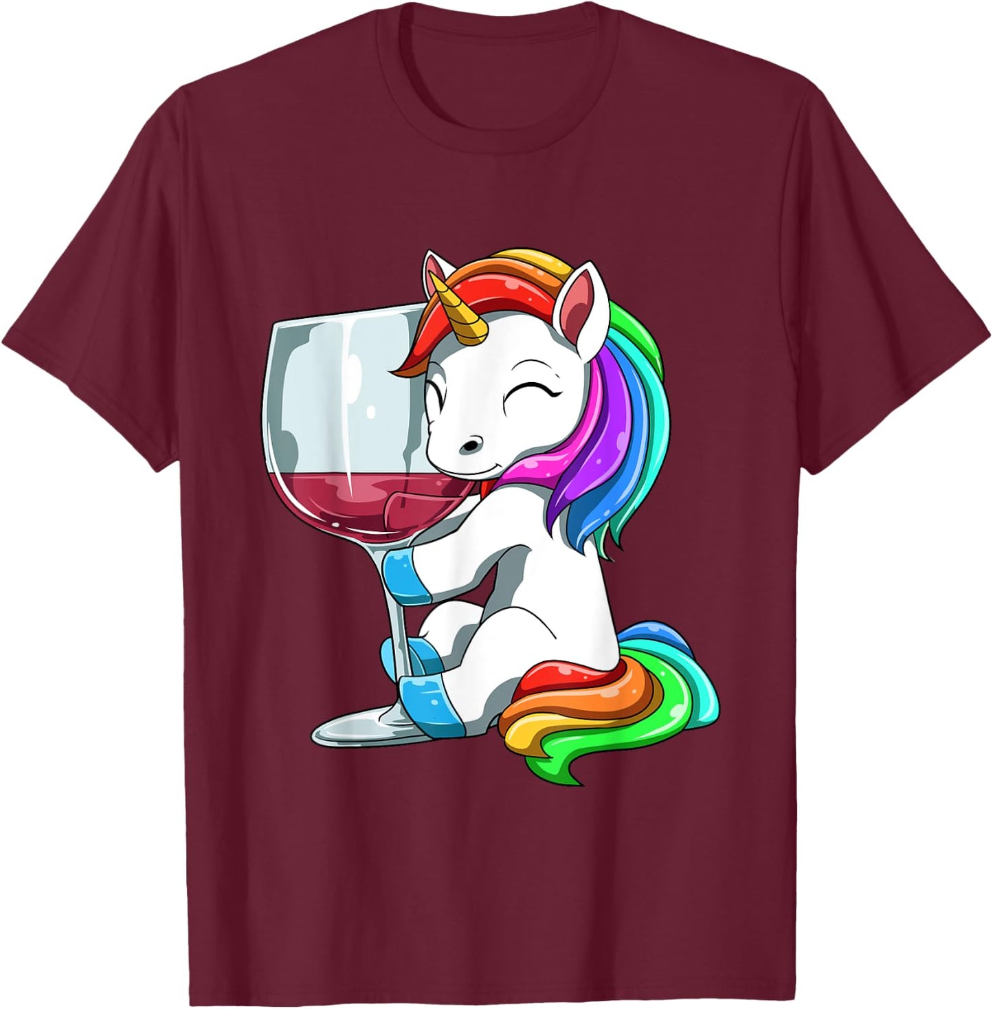 Funny Wine Unicorn Drinking T-Shirt - T-Shirt | Maroon