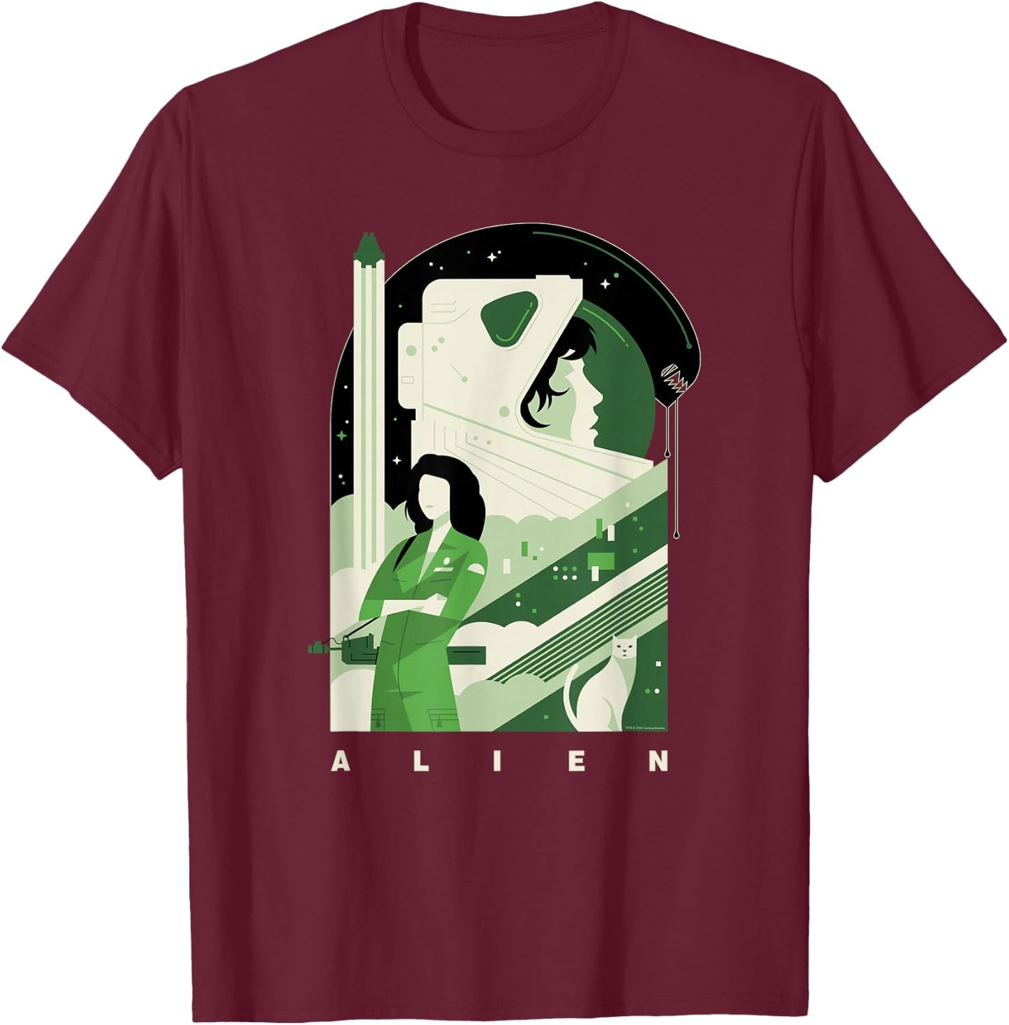 Alien 45th Anniversary Ellen Ripley Stylized Tribute Art T-Shirt - T-Shirt | Maroon