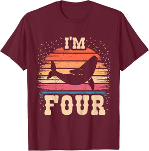 Kids Whale 4 Year Old Birthday Boy Girl 4th Whale Birthday T-Shirt - T-Shirt | Maroon