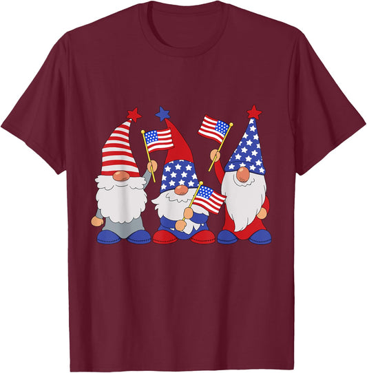 4th Of July 2024 Patriotic Gnomes Funny American USA T-Shirt - T-Shirt | Maroon
