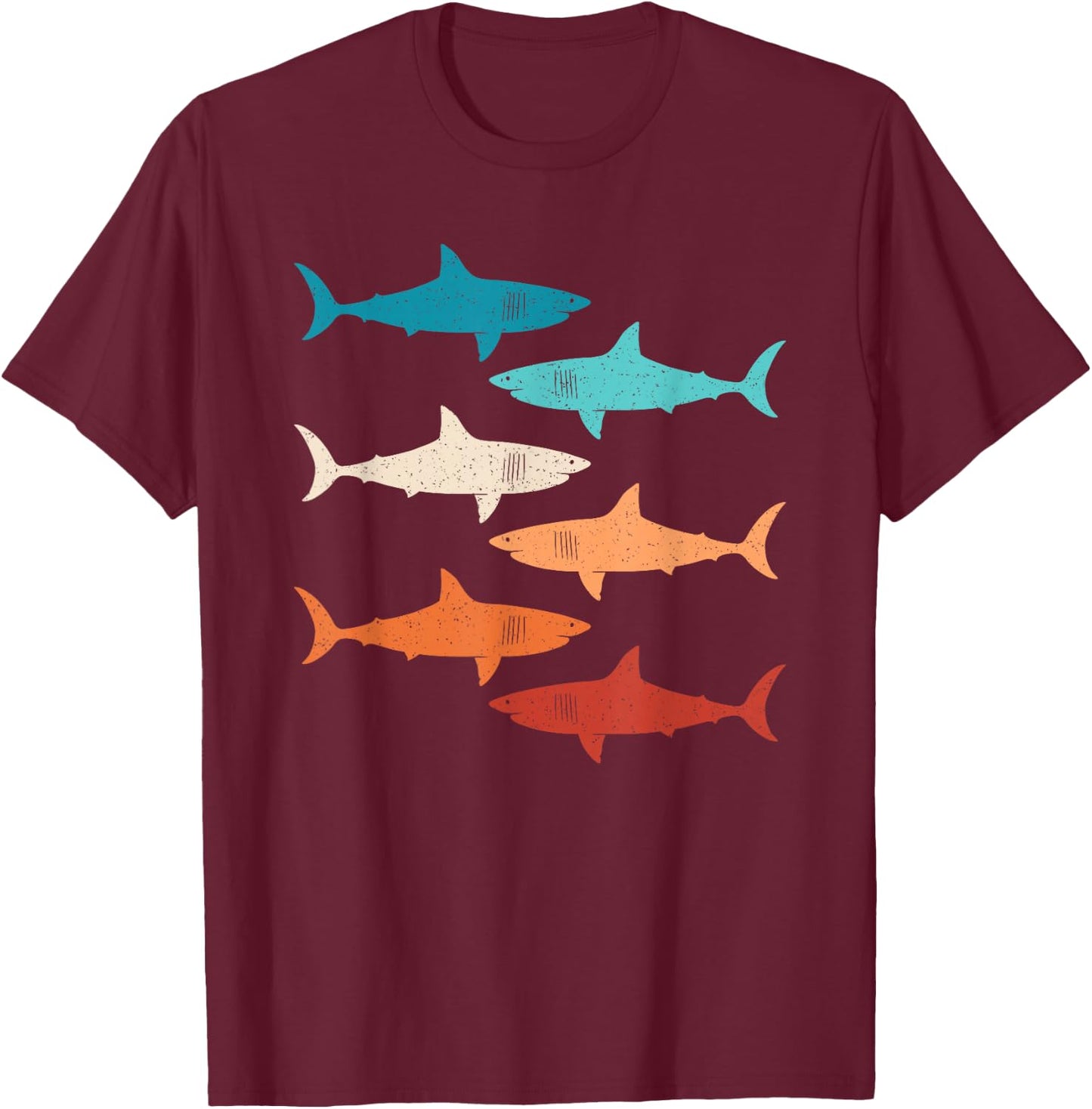 Retro Haifisch Hai Unterwasserlebewesen Ozean Damen Herren T-Shirt - T-Shirt | Maroon