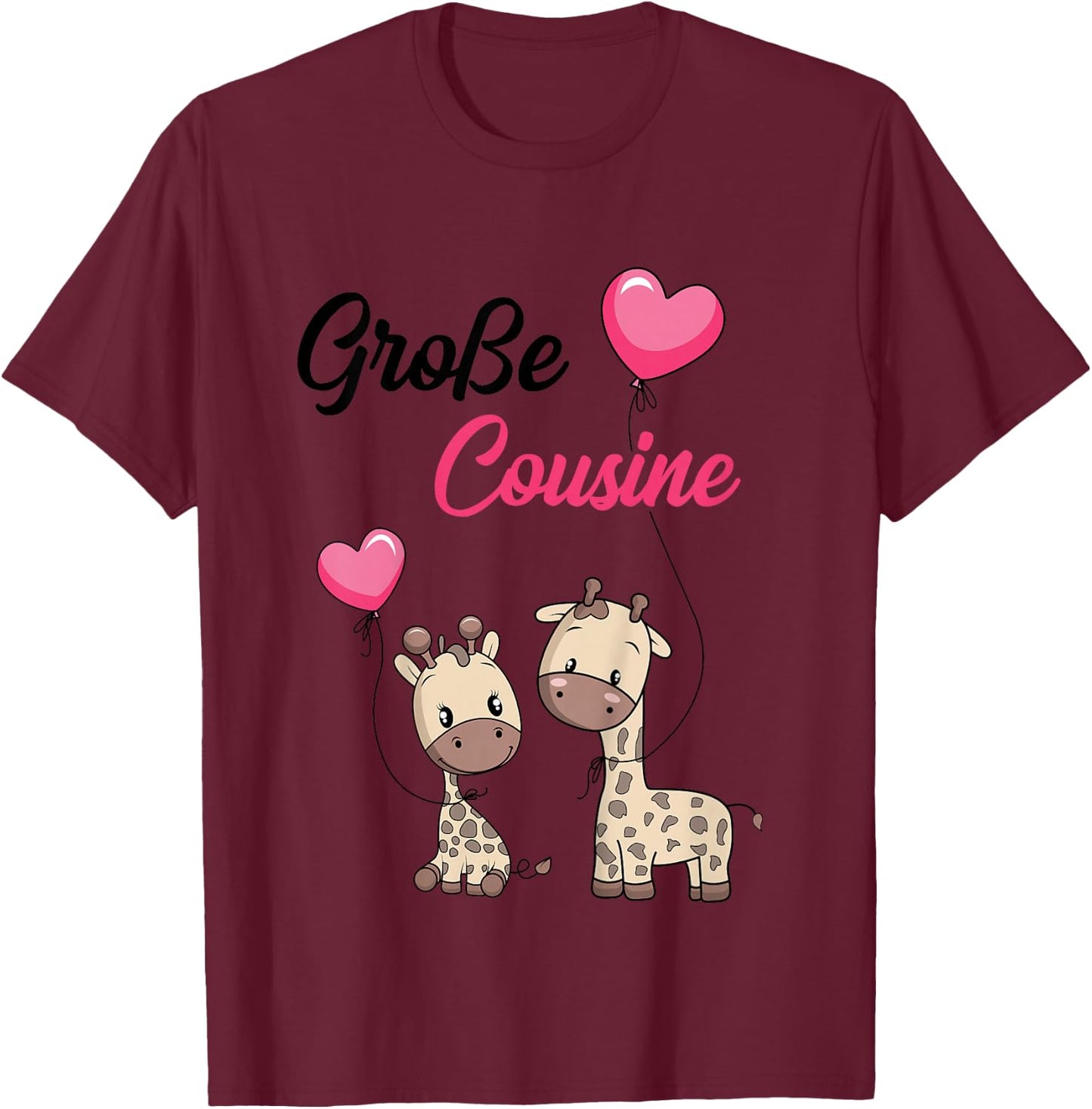 Children's Big Cousin 2025 Giraffe Girls' , White T-Shirt - T-Shirt | Maroon