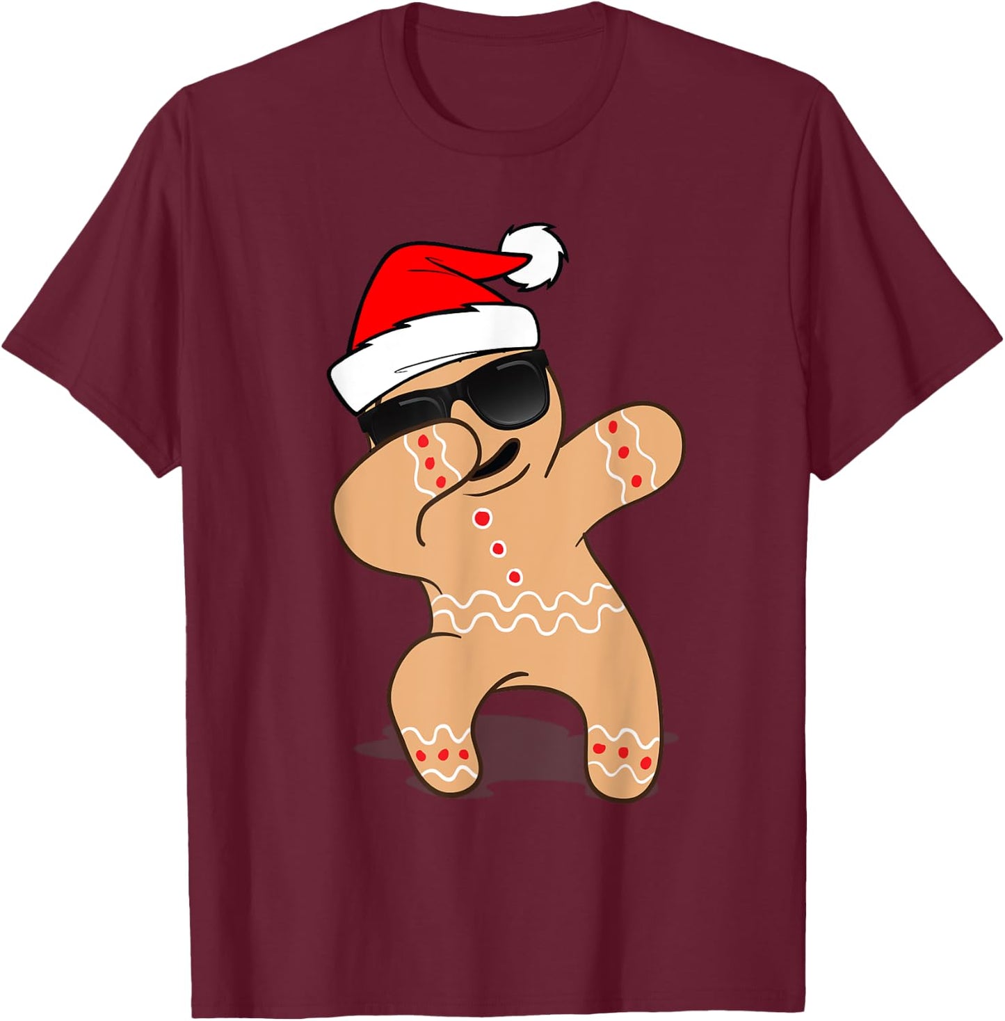 Dabbing Gingerbread Man Shirt - 2017 Funny Hip Hop Xmas T-Shirt - T-Shirt | Maroon