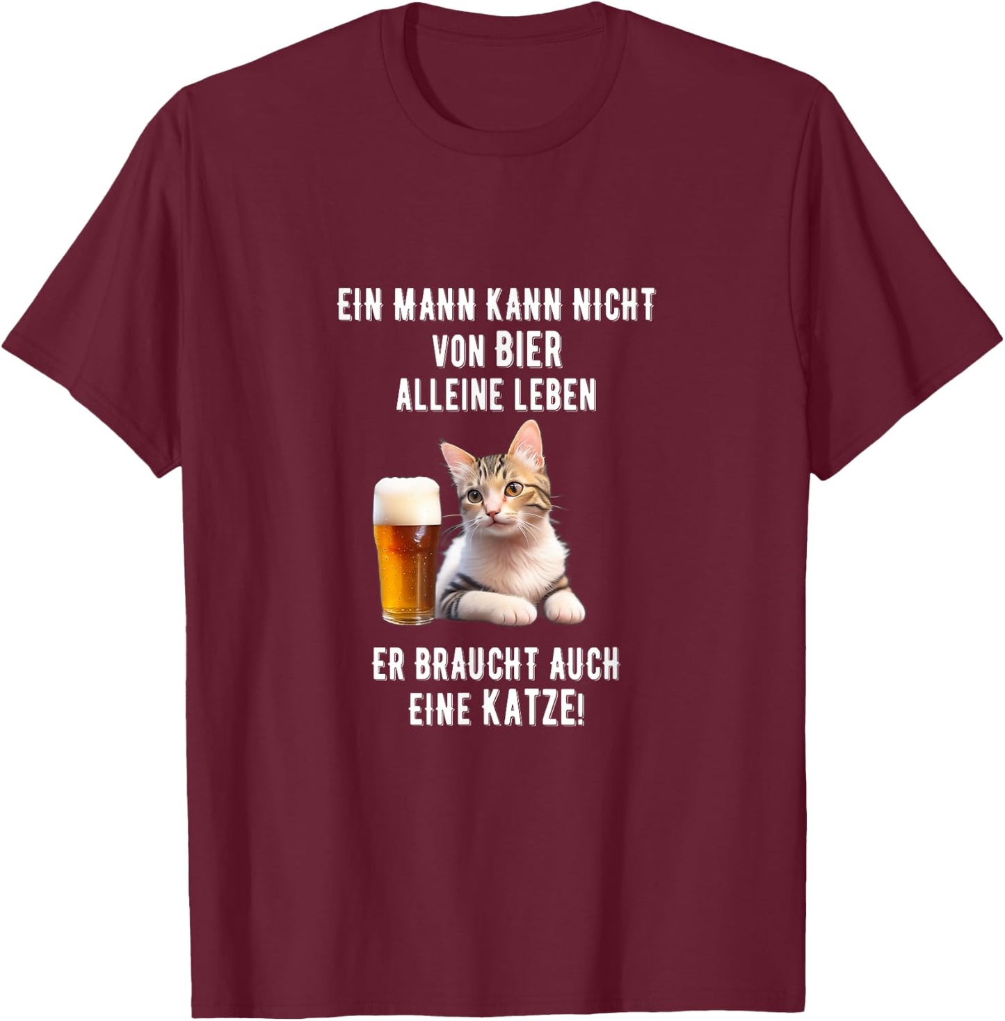 Lustiger Katzen Bier Spruch Papa allein leben Katze Mann T-Shirt - T-Shirt | Maroon
