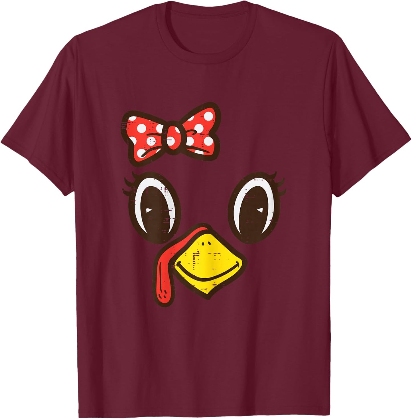 Cute Turkey Face Ribbon Thanksgiving Kid Toddler Girls Women T-Shirt - T-Shirt | Maroon