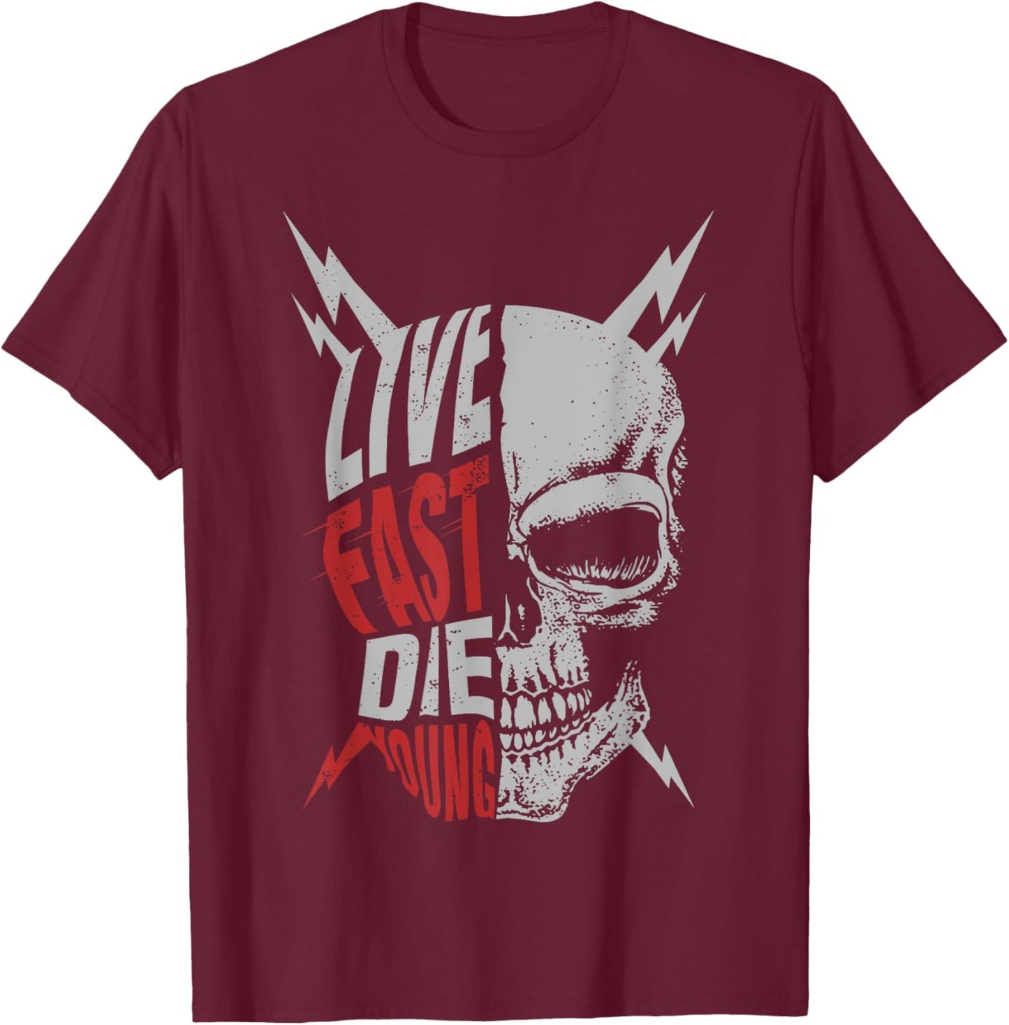 Live Fast Die Young Vintage Distressed Motorcycle Bikers T-Shirt - T-Shirt | Maroon