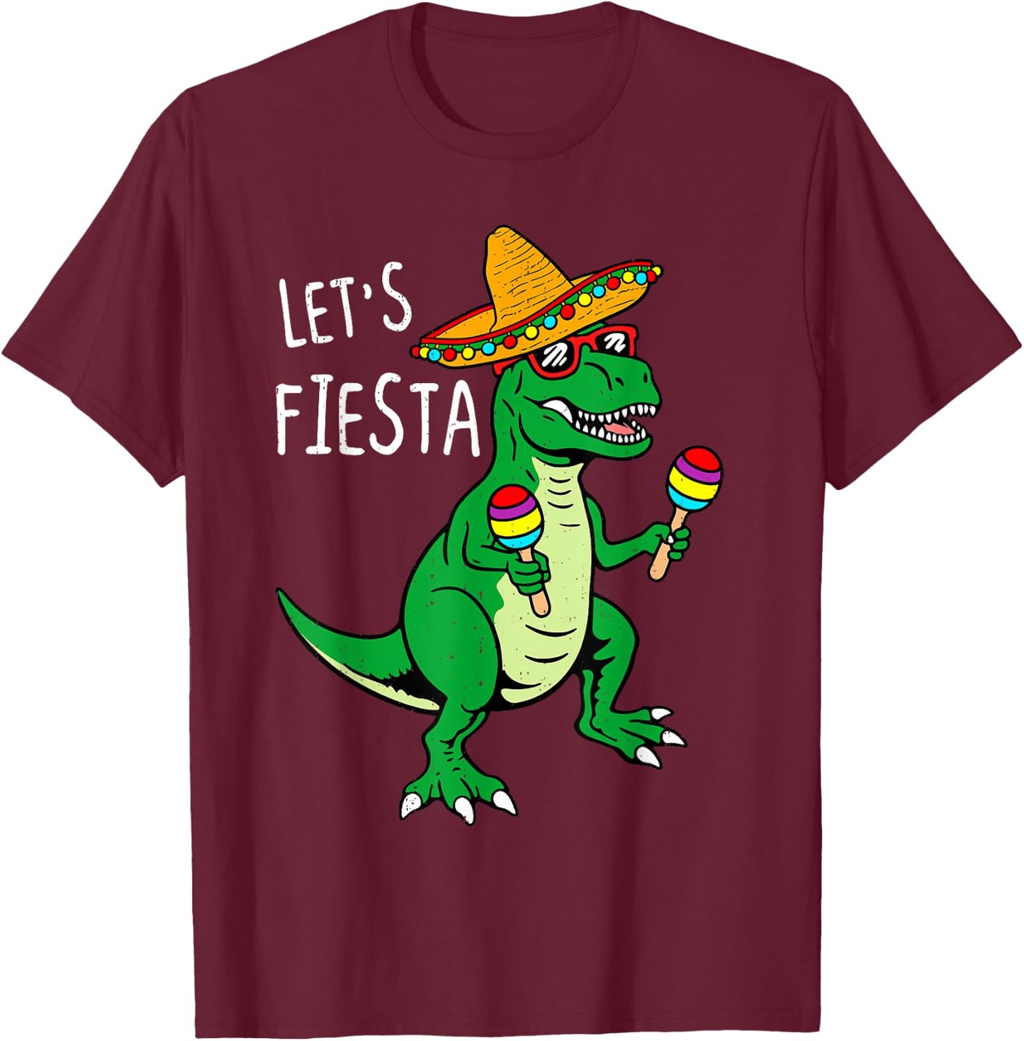 Lets Fiesta Dinosaur Cinco De Mayo Mexican Boys Kids Toddler T-Shirt - T-Shirt | Maroon