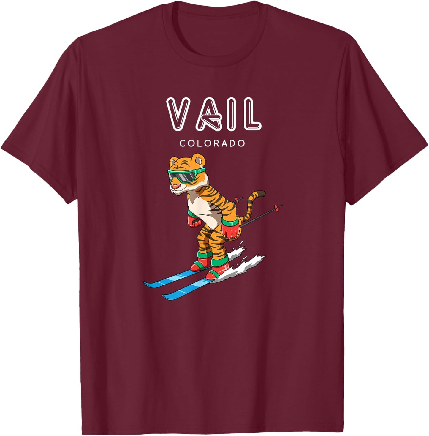 Vail Colorado - Funny Ski Tiger T-Shirt - T-Shirt | Maroon