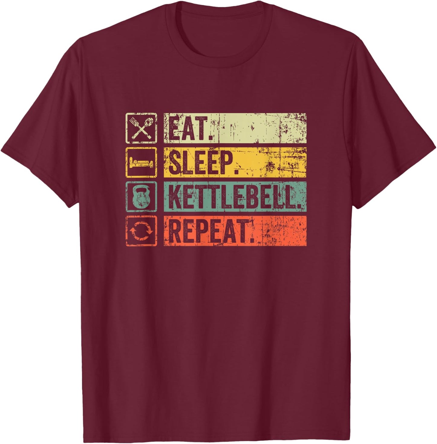 Retro Eat Sleep Kettlebell Repeat Fitness Gym Men T-Shirt - T-Shirt | Maroon