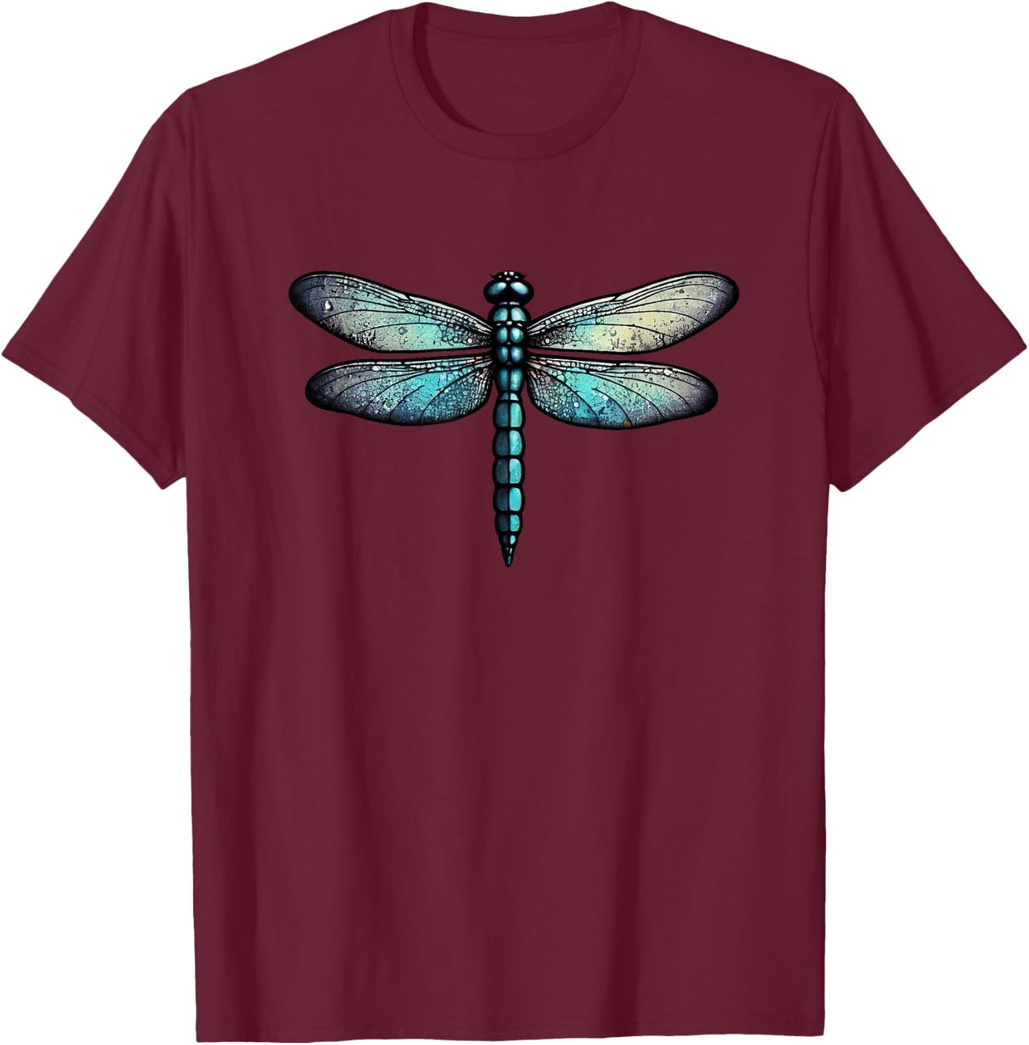 Dragonfly simple bug aqua and blue hues illustration T-Shirt - T-Shirt | Maroon