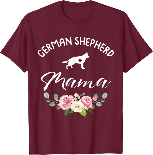 German Shepherd Dog Mama Silhouette Mom Mother's Day T-Shirt - T-Shirt | Maroon