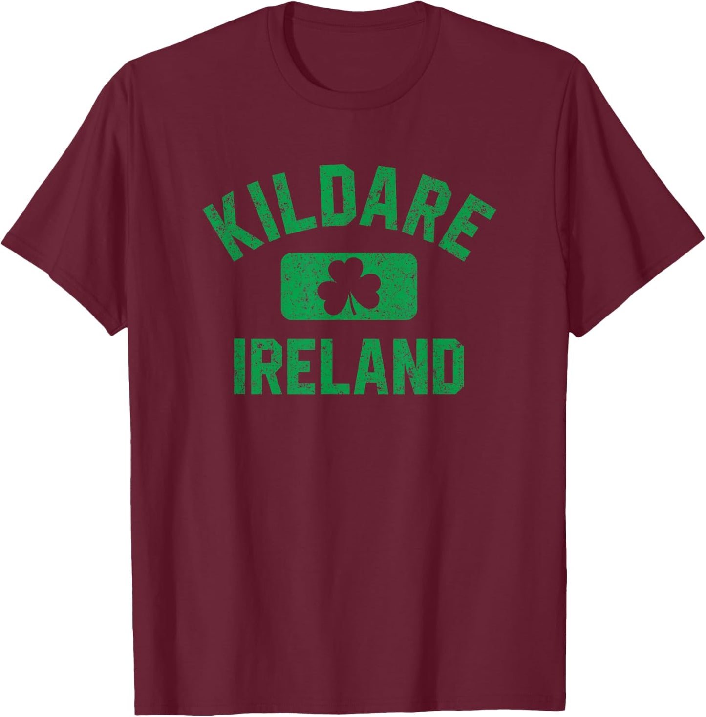 Kildare Ireland Gym Style Distressed Green Print T-Shirt - T-Shirt | Maroon