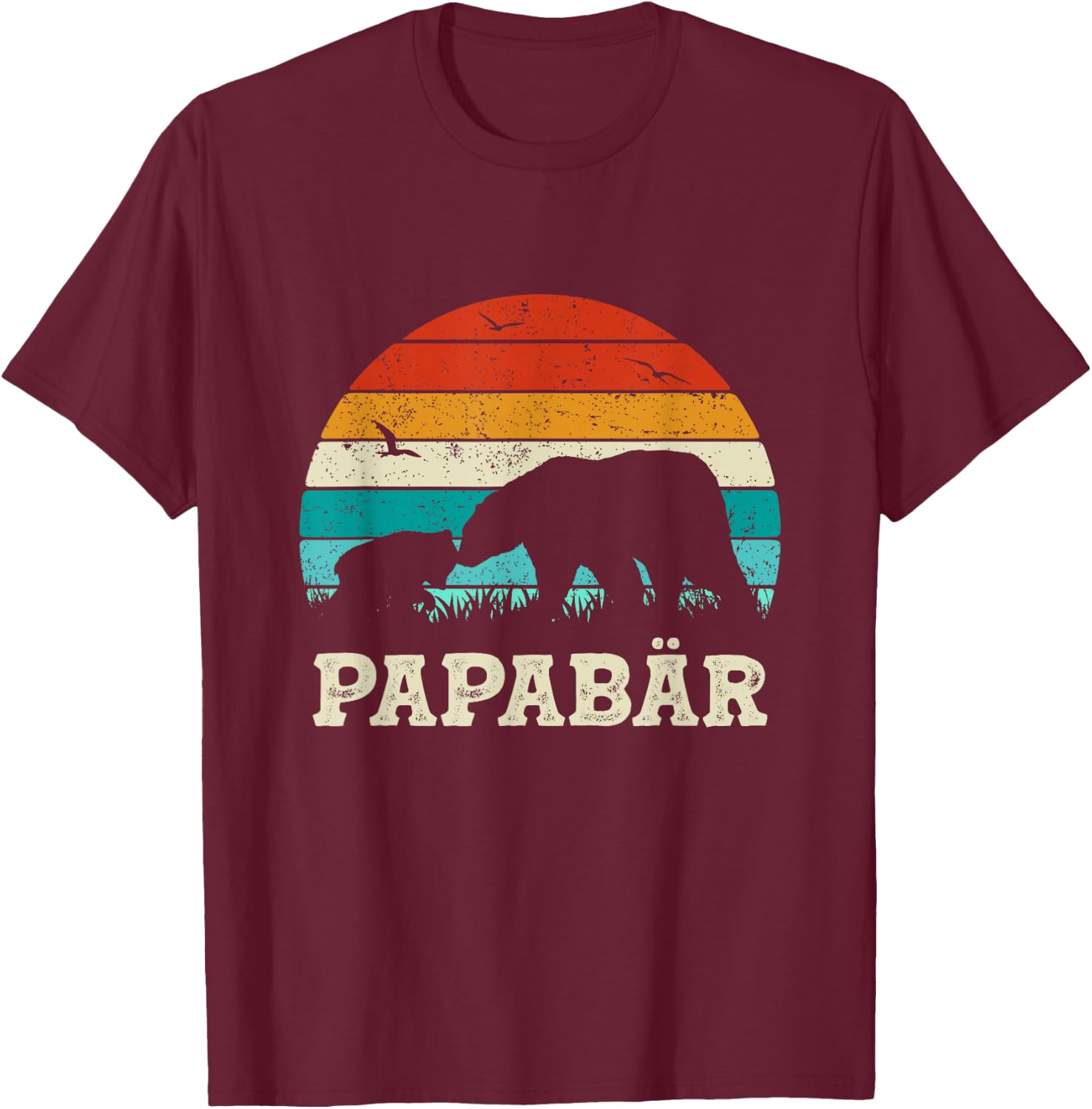 Retro Father Baby Son Daughter Bear Dad Father's Day , black T-Shirt - T-Shirt | Maroon