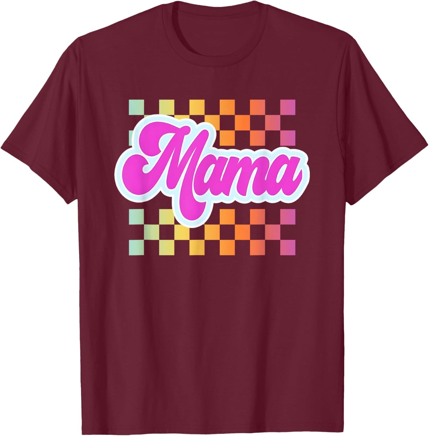 Rainbow Checkered Mama T-Shirt - T-Shirt | Maroon
