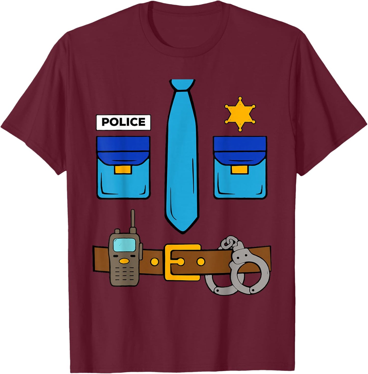Police Costume Cool Easy Halloween Boys Children Kid T-Shirt - T-Shirt | Maroon