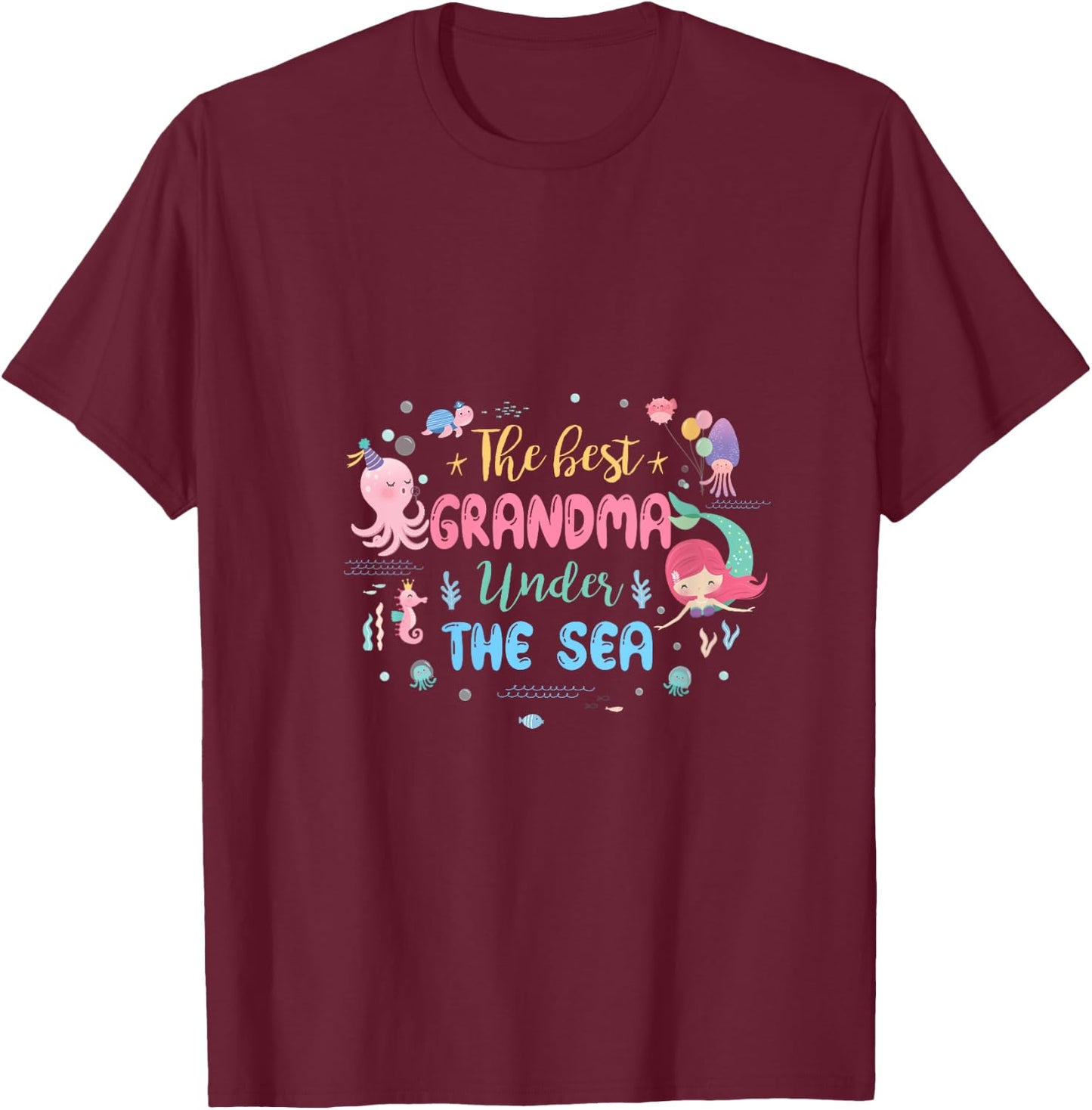 Birthday Girl Shirt The Best Grandma Under The Sea V-Neck T-Shirt - T-Shirt | Maroon