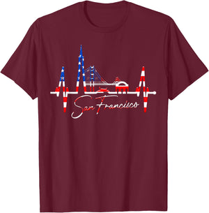 San Francisco Skyline Herzschlag Kalifornien San Francisco T-Shirt - T-Shirt | Maroon