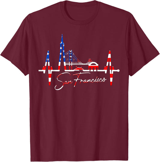 San Francisco Skyline Herzschlag Kalifornien San Francisco T-Shirt - T-Shirt | Maroon