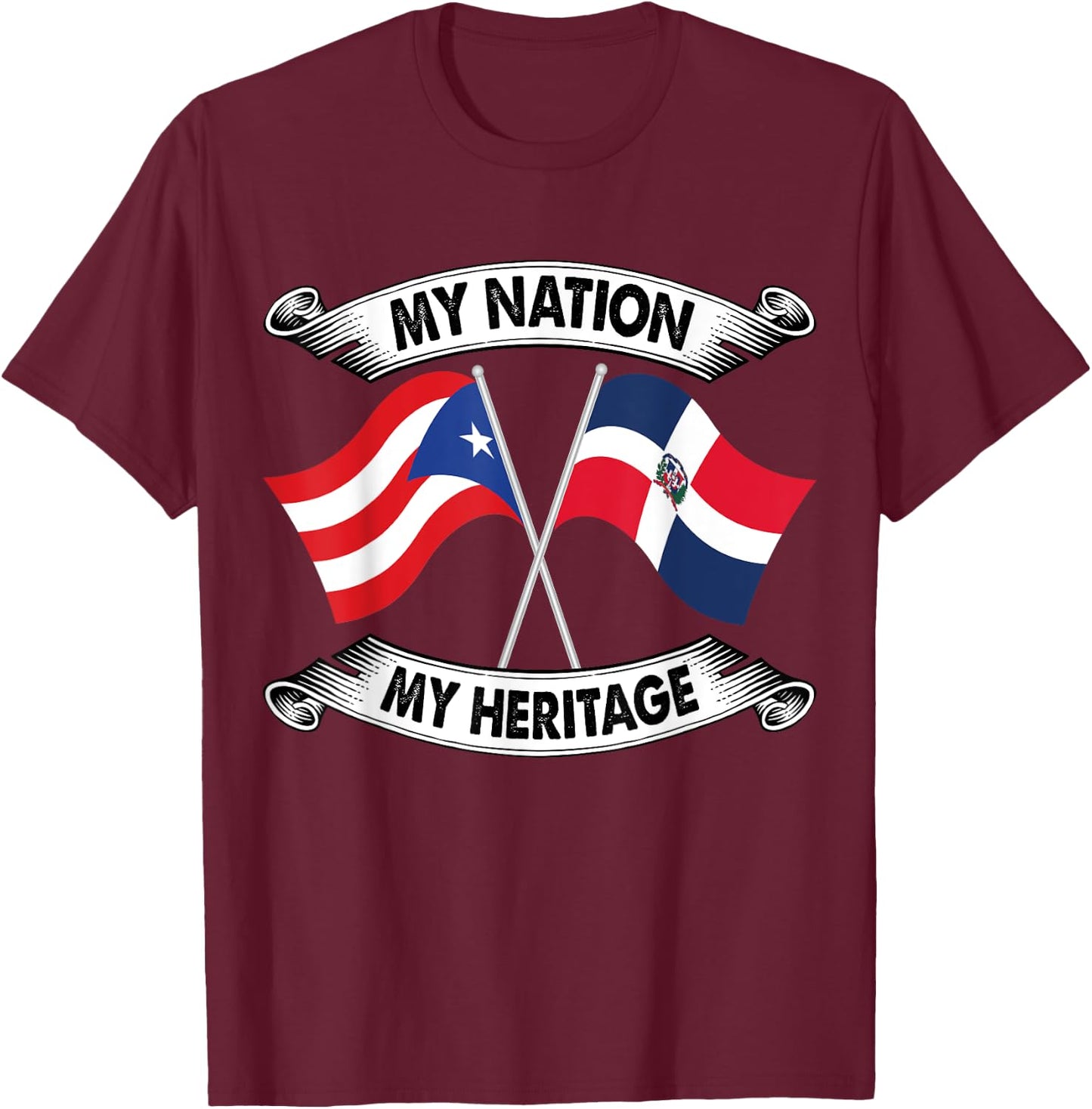 Puerto Rican and Dominican Pride Heritage Flag shirt T-Shirt - T-Shirt | Maroon