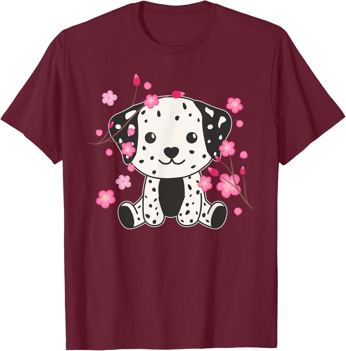 Dalmatian Cute Animals for Children Kawaii Cherry Blossoms T-Shirt - T-Shirt | Maroon