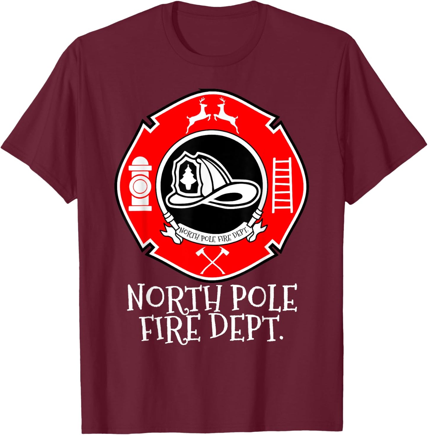 N.P.F.D North Pole Fire Department Christmas Family T-Shirt - T-Shirt | Maroon