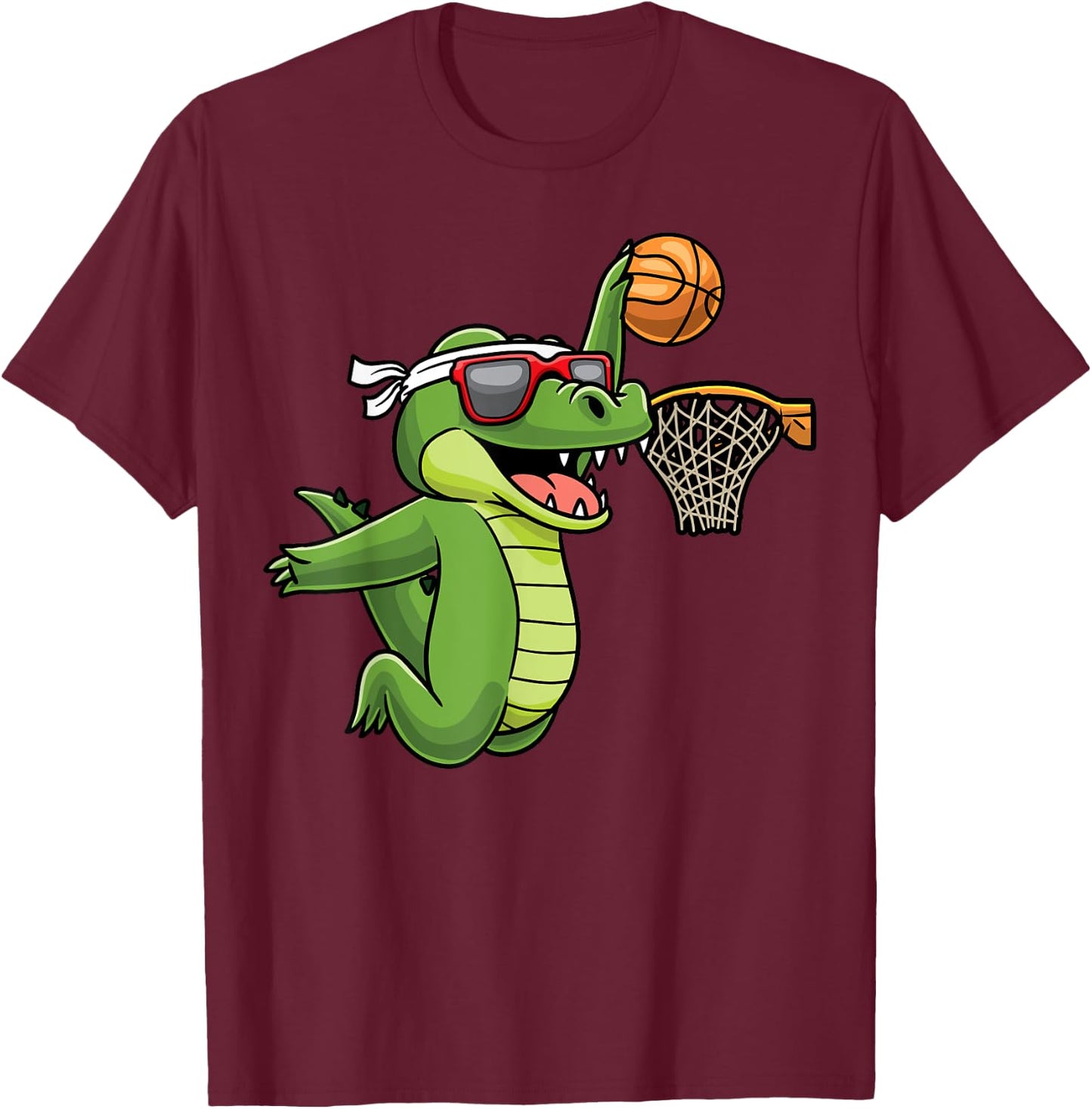 Crocodile Playing Basketball Alligator Basketball Player T-Shirt - T-Shirt | Maroon
