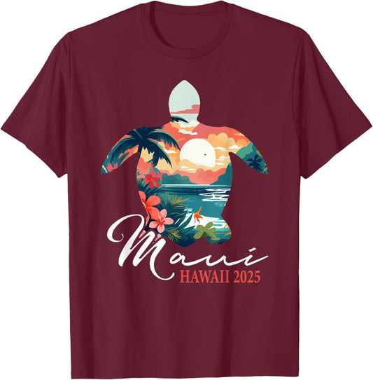 Maui Hawaii 2025 Turtle Paradise Family Summer Vacation Trip T-Shirt - T-Shirt | Maroon