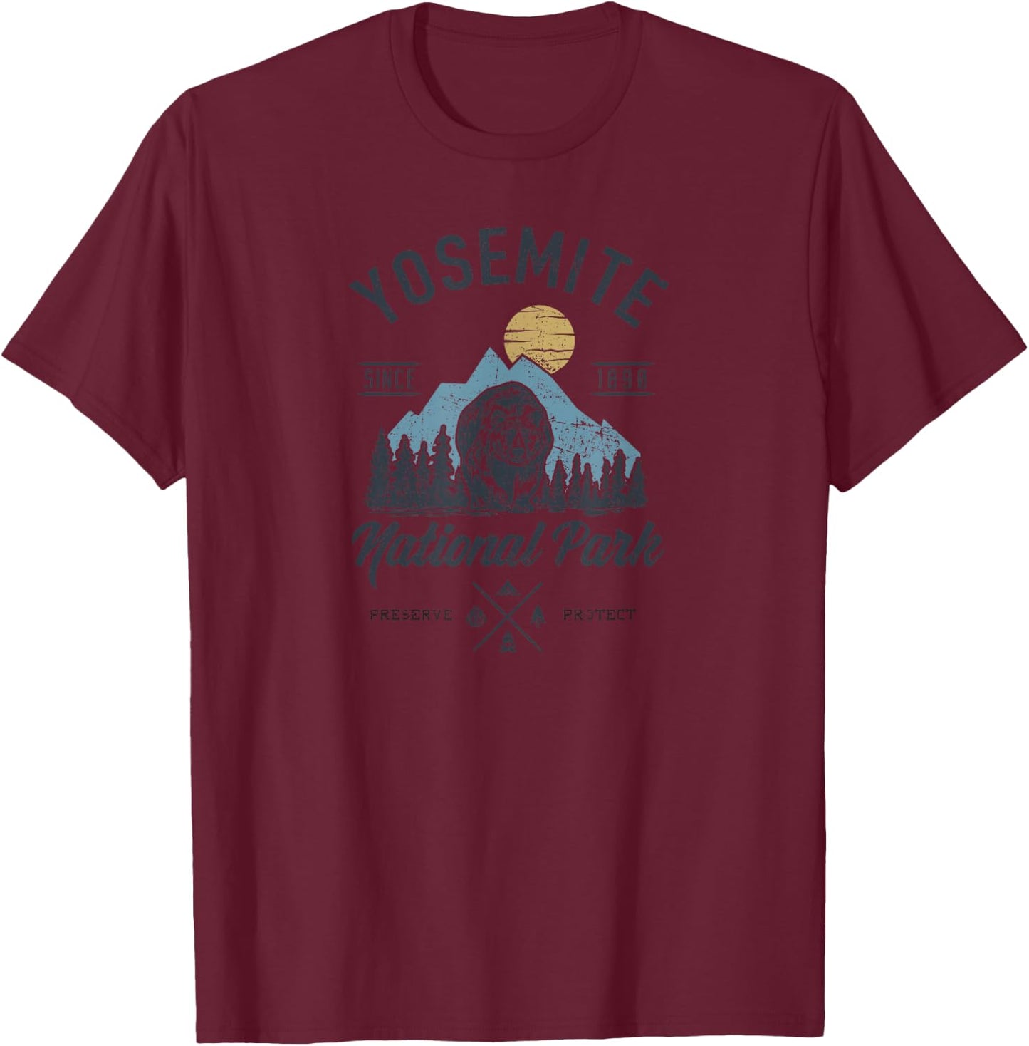 Vintage Yosemite National Park Retro Mountains Nature Lover T-Shirt - T-Shirt | Maroon