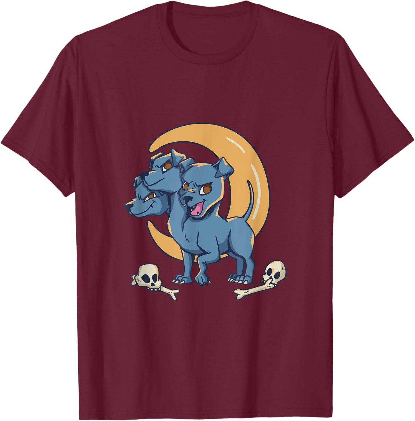 Cerberus - Cute Three-Headed Dog Comic Style Mythology T-Shirt - T-Shirt | Maroon