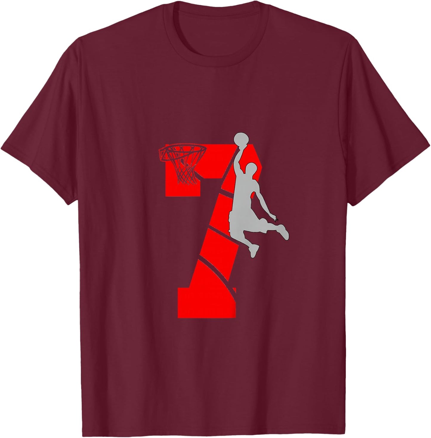 7 Year Old 7th Basketball Birthday PartyTheme Boys Girls T-Shirt - T-Shirt | Maroon