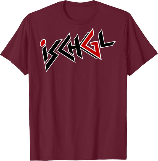 Ischgl Design with Original Lettering , black T-Shirt - T-Shirt | Maroon