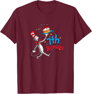 Dr. Seuss Cat in the Hat 7th Birthday T-Shirt - T-Shirt | Maroon