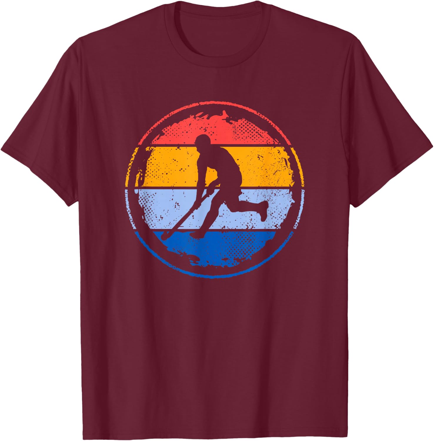 Retro Field Hockey Player Teenager Boys Hockey , black T-Shirt - T-Shirt | Maroon
