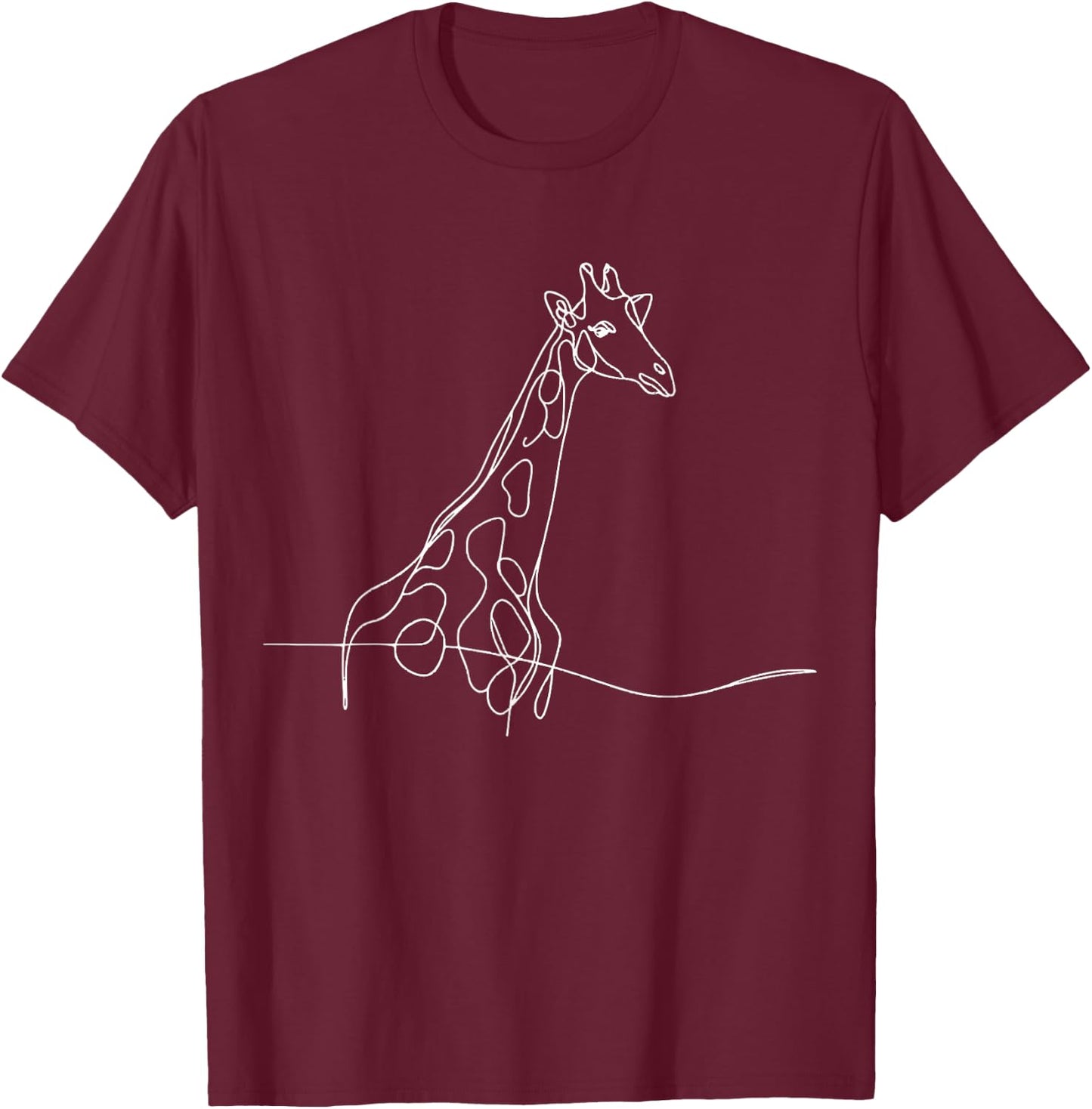 Giraffe Line Art Minimalist Wildlife Drawing Design T-Shirt - T-Shirt | Maroon