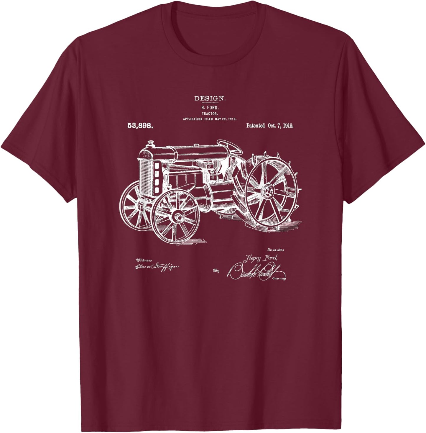 Classic Vintage Patent 1919 Farm Tractor Gift T-Shirt - T-Shirt | Maroon