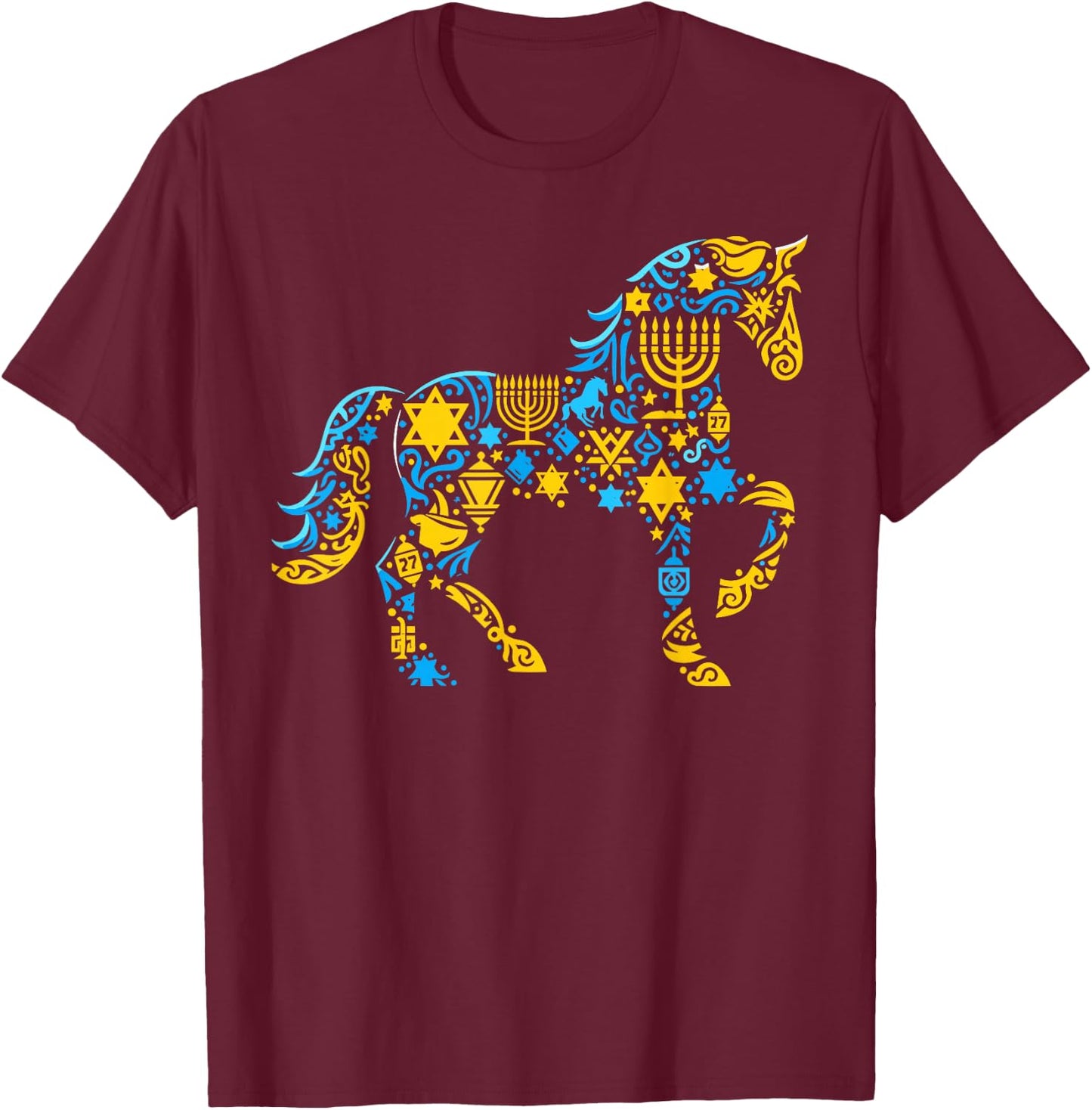 Horse Menorah Dreidel Jewish Hanukkah Kids T-Shirt - T-Shirt | Maroon