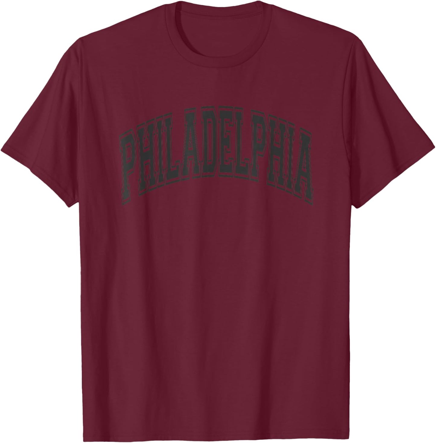 Philadelphia Arched Style Black Text and Outline T-Shirt - T-Shirt | Maroon