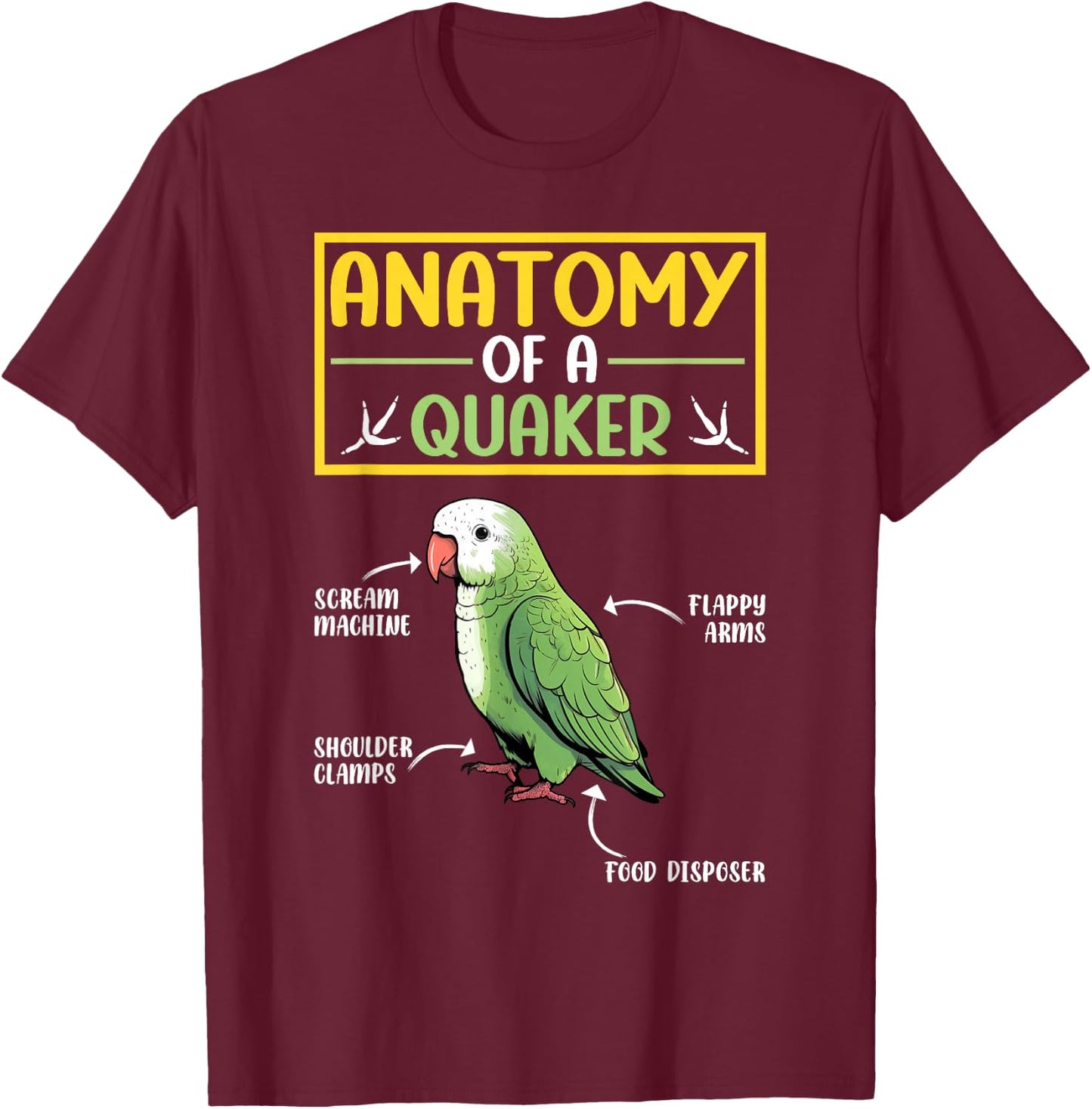 Quaker Parrot Gifts -Child Classic Graphic - Quaker Parrot Design - Black - Small - Short Sleeve - Cotton Blend - Machine Wash - - Pull On - 1 Count - All Seasons T-Shirt - T-Shirt | Maroon