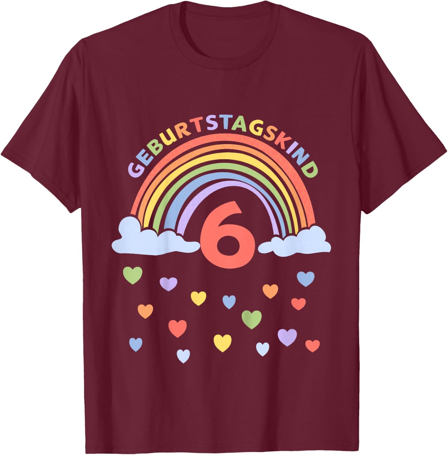 Children's 6 Years Sixth Birthday Rainbow , black T-Shirt - T-Shirt | Maroon