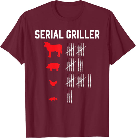 Serial Griller Grilling Grillmaster Barbecue BBQ T-Shirt - T-Shirt | Maroon