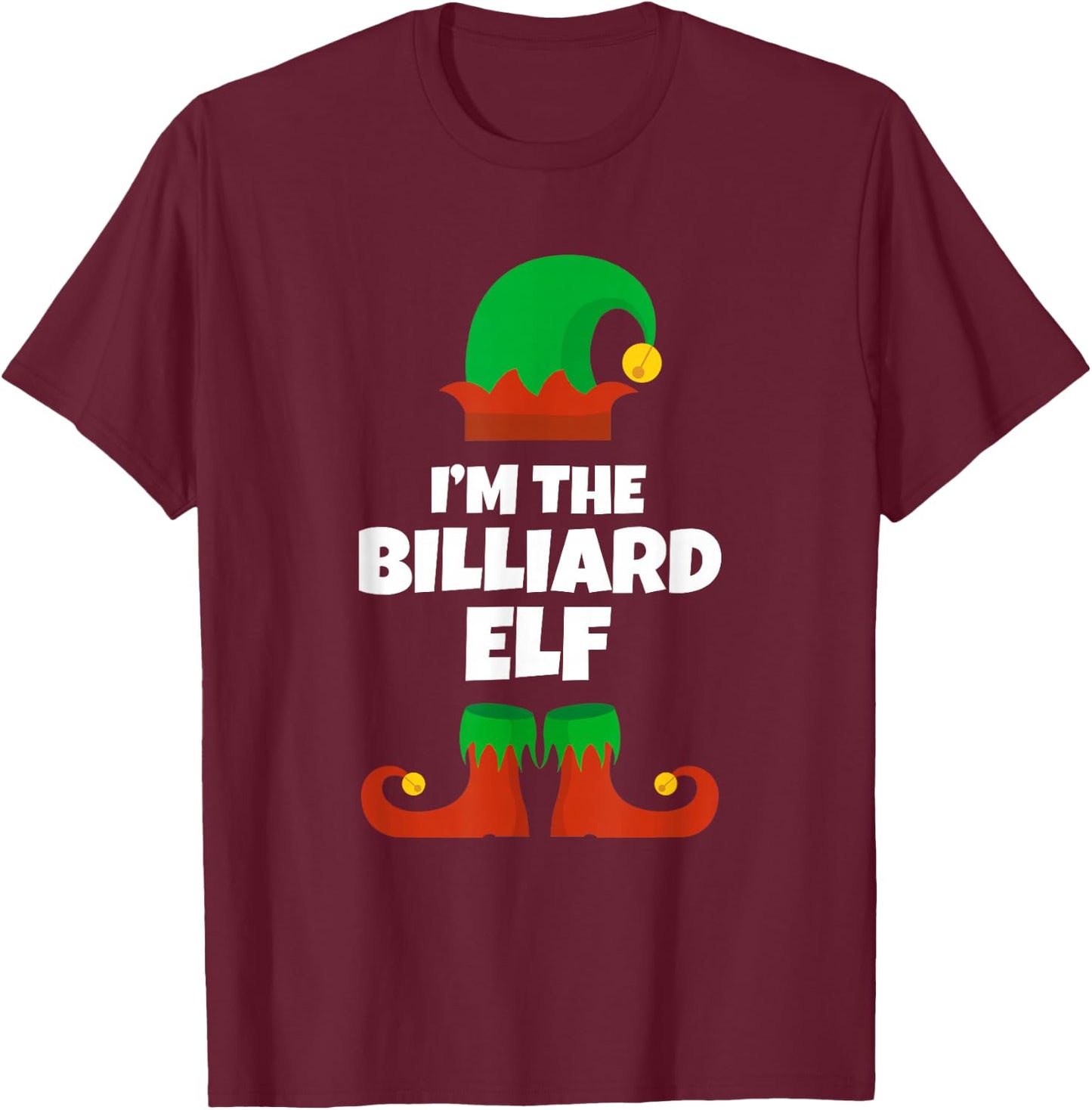 Funny The Billiard Elf Christmas Xmas Pool Player T-Shirt - T-Shirt | Maroon